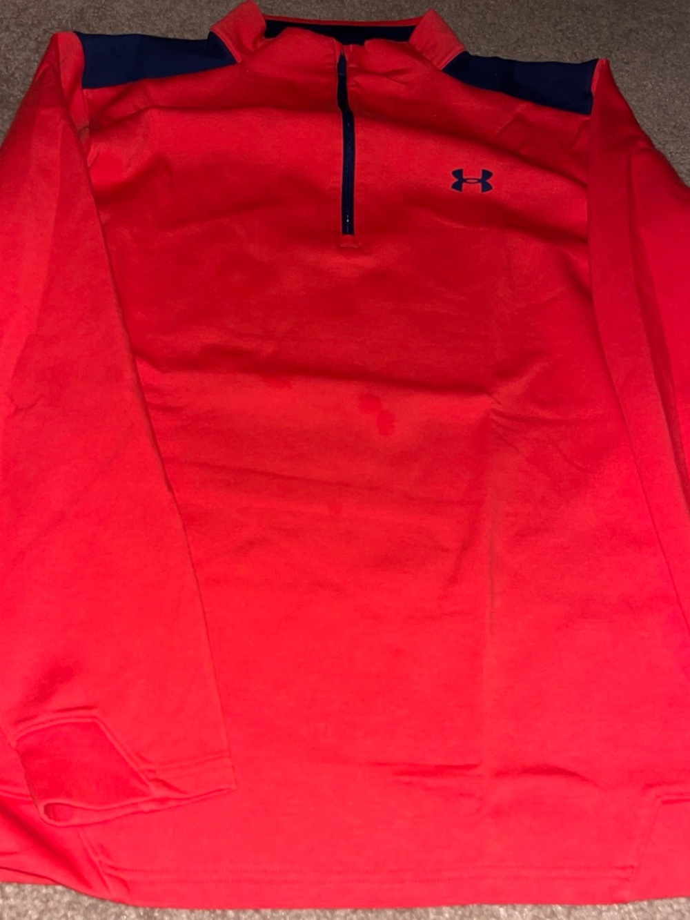 Under Armour Men's Bright Red Quarter-Zip Pullover with Navy Accents